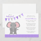 Invitation Baby shower de la fille à la bannière Polka pourpr (Devant / Derrière)
