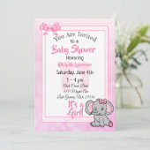 Invitation Baby shower de la fille aux éléphants roses (Debout devant)
