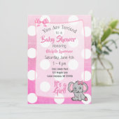 Invitation Baby shower de la fille aux éléphants roses (Debout devant)