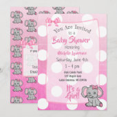 Invitation Baby shower de la fille aux éléphants roses (Devant / Derrière)