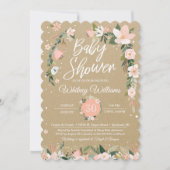 Invitation Baby shower de la fille blanche rose blanche flora (Devant)