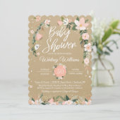 Invitation Baby shower de la fille blanche rose blanche flora (Debout devant)