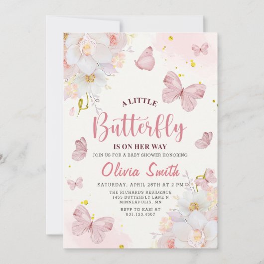 Invitation Baby shower de la fille Boho papillon f (Devant)