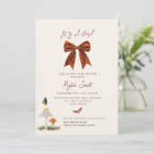 Invitation Baby shower de la fille bow de champignon de bois (Debout devant)