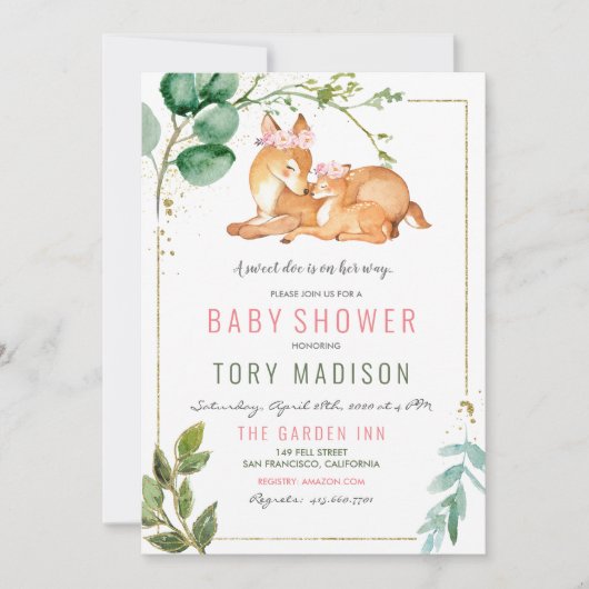 Invitation Baby shower de la fille cerf (Devant)