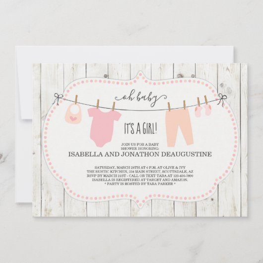 Invitation Baby shower de la fille | Clothèse rust (Devant)