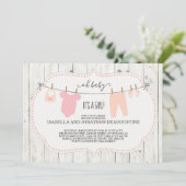Invitation Baby shower de la fille | Clothèse rust (Debout devant)