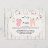 Invitation Baby shower de la fille | Clothèse rust (Devant / Derrière)