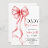 Invitation Baby shower de la fille Coquette Bow (Devant / Derrière)