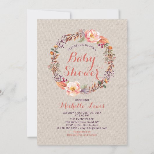 Invitation Baby shower de la fille d'automne de Bu (Devant)