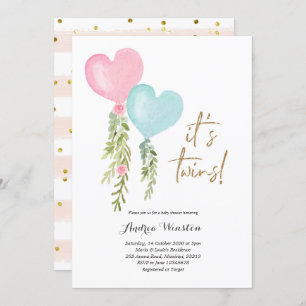 Invitation Baby shower de la fille de ballons jume