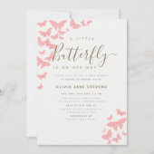 Invitation Baby shower de la fille de cadre de papillon rose  (Devant)