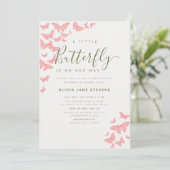 Invitation Baby shower de la fille de cadre de papillon rose  (Debout devant)