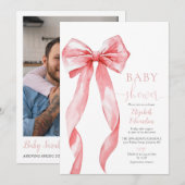 Invitation Baby shower de la fille de la ceinture rose Photo  (Devant / Derrière)