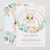 Invitation Baby shower de la fille de l'arc-en-ciel Bunny de (Devant / Derrière)