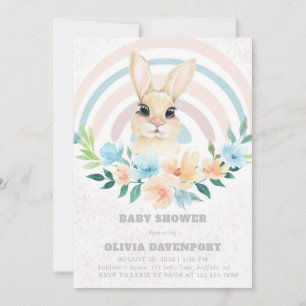 Invitation Baby shower de la fille de l'arc-en-ciel Bunny de
