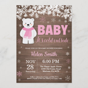 Invitation Baby shower de la fille d'hiver de l'ours polaire 