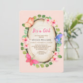 Invitation Baby shower de la fille du papillon du  (Debout devant)