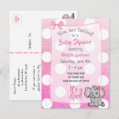 Invitation Baby shower de la fille Eléphante rose (Devant / Derrière)