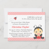 Invitation Baby shower de la fille Ladybug, Pois rose (Devant)