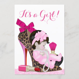 Invitation Baby shower de la fille Leopard High Heel Shoe
