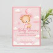 Invitation Baby shower de la fille ours en peluche (Debout devant)