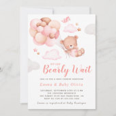 Invitation Baby shower de la fille ours en peluche (Devant)