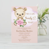 Invitation Baby shower de la fille ours en peluche (Debout devant)