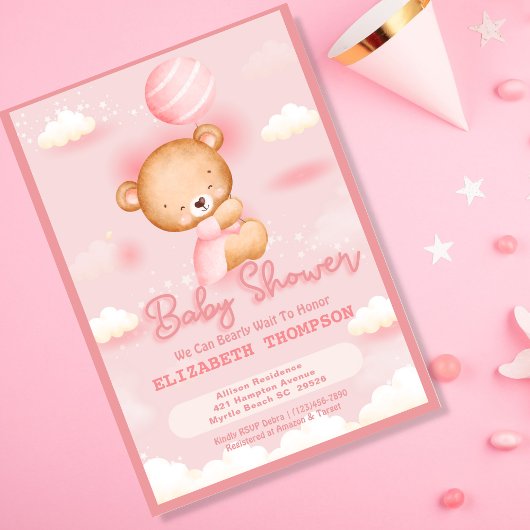 Invitation Baby shower de la fille ours en peluche