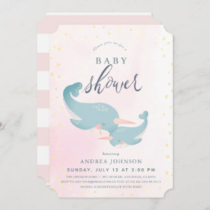 Invitation Baby shower de la fille rose Aquarelle de Narwhals