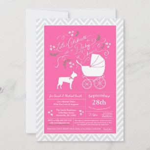 Invitation Baby shower de la fille rose de Boston Terrier