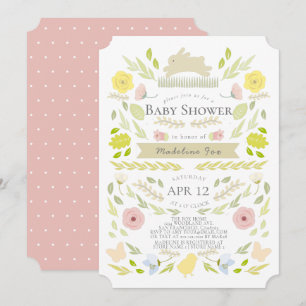Invitation Baby shower de la fille rose du lapin floral de pr