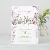 Invitation Baby shower de la fille rose lapin de l'ours de la (Debout devant)