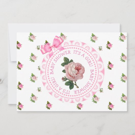 Invitation Baby shower de la fille Roses Roses Ros (Devant)
