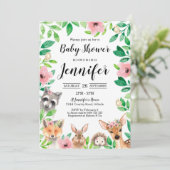 Invitation Baby shower de la fille Woodland Pink W (Debout devant)