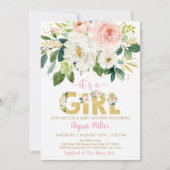Invitation Baby shower de la florale d'or rose (Devant)