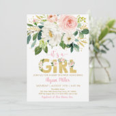 Invitation Baby shower de la florale d'or rose (Debout devant)