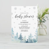 Invitation Baby shower de la forêt d'hiver Silver & Black Sno (Debout devant)