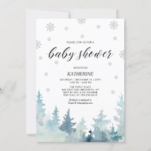 Invitation Baby shower de la forêt d'hiver Silver & Black Sno