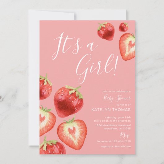 Invitation Baby shower de la fraise (Devant)
