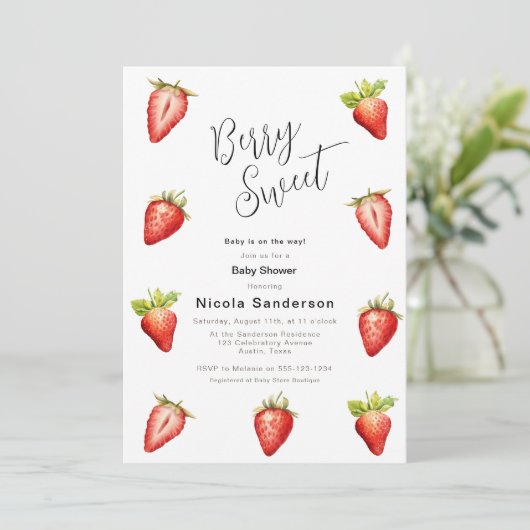 Invitation Baby shower de la fraise Berry Sweet (Debout devant)