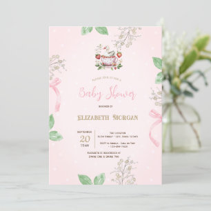 Invitation Baby shower de la fraise, de l'oie, des points du 
