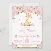 Invitation Baby shower de la Girafe à fleurs roses (Devant)