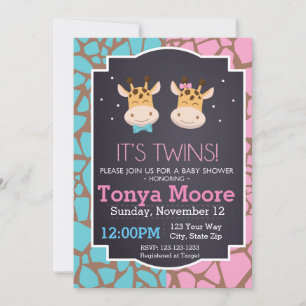 Invitation Baby shower de la Girafe de Twin Boy et