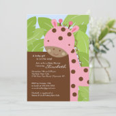 Invitation Baby shower de la Girafe rose (Debout devant)