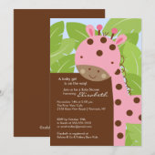 Invitation Baby shower de la Girafe rose (Devant / Derrière)