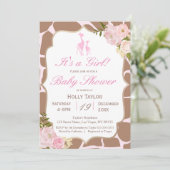 Invitation Baby shower de la Girafe rose (Debout devant)