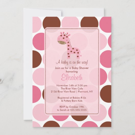 Invitation Baby shower de la Girafe rose (Devant)