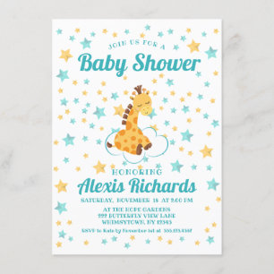 Invitation Baby shower de la Giraffe et des Etoiles neutres