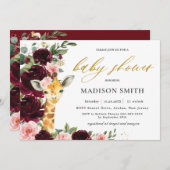 Invitation Baby shower de la Giraffe Florale Burgundy (Devant / Derrière)